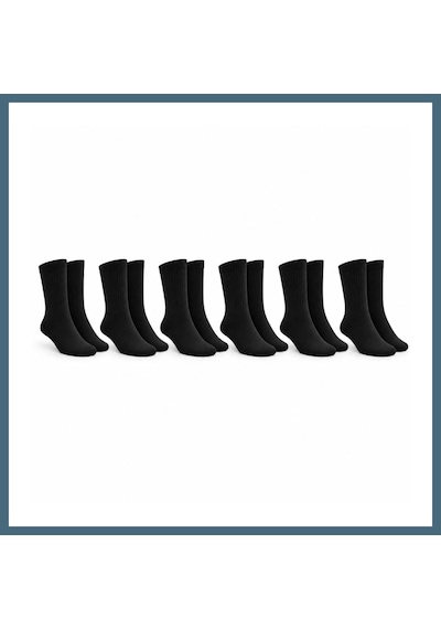 Bezos Unisex Siyah Soket Çorap 6'lı Set Düz Basic Ribanalı Günlük Spor Esnek Rahat Uzun Çorap Konforlu Set Agc