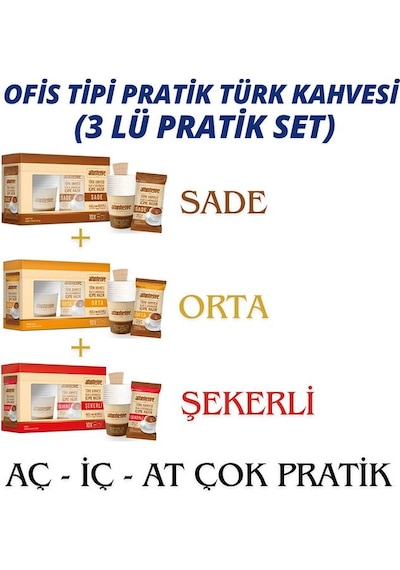 Hazır Türk Kahvesi Pratik Ofis Deneme Seti Sade-orta-şekerli 3x10'lu Paket Aç-iç-at Türk Kahvesi
