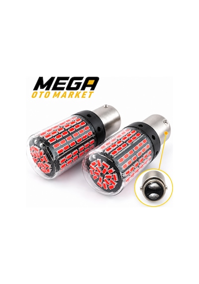 Mega Oto Market 12v 1016 144 Led Kırmızı Oto Ampul 2 Adet Stop, Fren Ve Sinyal Led Lambası