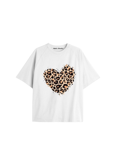 Kalic Studio Y2k Vintage Leopar Baskılı Siyah T-shirt Kod 105 Beyaz-105