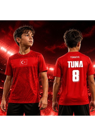 Bk Gift Kişiye Özel İsimli Ve Numaralı Baba&kız Set Türkiye Milli Takım Forması - Tek Yürek Milli Takım Ruhu Kırmızı