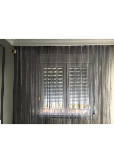 İp Model Gri Çift Renk İp Perde 180 Cm En 280 Cm Boy 2 Mm Şeritler Halinde Hazır İp Perde Gri Çift