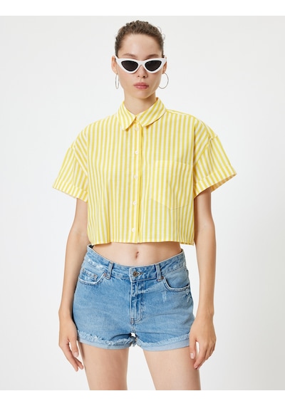 Koton Crop Gömlek Cep Detaylı Kısa Kollu Düğmeli Klasik Yaka Sarı Çizgili 4sal60260ıw Sarı Çizgili Koton Crop Gömlek Cep Detaylı Kısa Kollu Düğmeli Klasik Yaka Sarı Çizgili 4sal60260ıw Sarı Çizgili