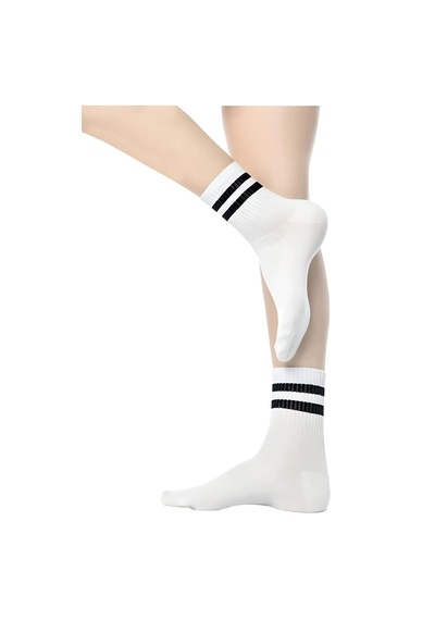 Kardeşler Çorap Unisex Siyah 2 Çizgili Beyaz Yarım Konç Tenis Çorap Kolej 3'lü Paket Beyaz - 260033918 Beyaz
