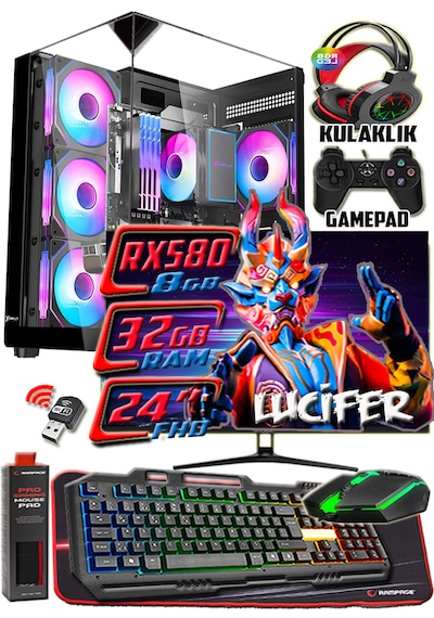 Warbox Lucifer i5-4570S 32 GB 256 GB + 250 GB HDD RX580 8 GB 24"Masaüstü Oyuncu Bilgisayarı