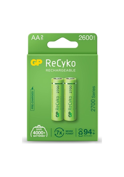 Gp Batteries Recyko+ 2700 Aa Kalem Ni-mh Şarjlı Pil, 1.2 Volt, 2'li Kart
