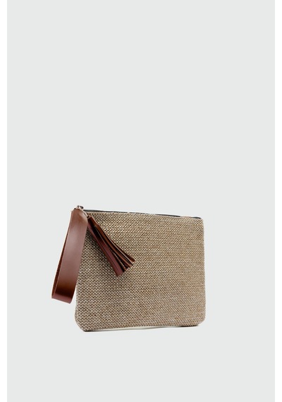 Shule Bags Juno Püskül Detaylı Hasır Clutch Çanta Taba Taba