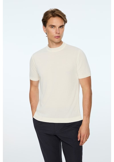 Morven Erkek Ekru Trend Bisiklet Yaka Rayon Triko T-shirt 26ys018018454 Ekru