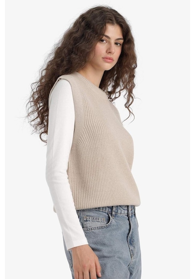 Defacto Oversize Geniş Kalıp Bisiklet Yaka Yelek S0375az25wnbg644 Bej