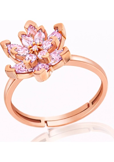 Gümüş Pembe Taşlı Lotus Çiçeği Kadın Yüzük - Seçenek: Lr11003796