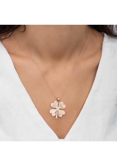 Gumush Gümüş Dört Yaprak Rose Yonca Kadın Kolye