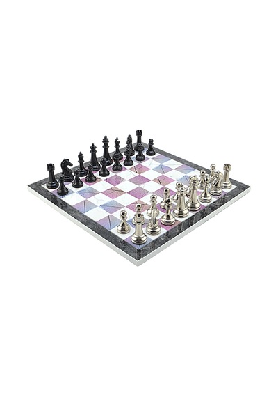 Gifthome Premium Black Metal Klasik Satranç Takımı Ve Bahar Desenli Mdf Satranç Tahtası 37x37 Cm.