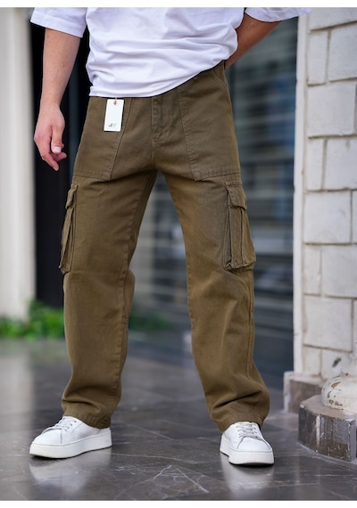Erkek Kargo Cep Baggy Pantolon Rengi Haki