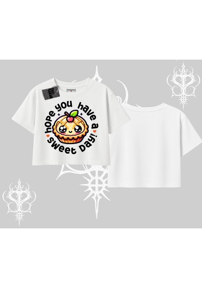 Tarzsokak Sweet Day Cupcake Baskılı Oversize Crop Tshirt Beyaz