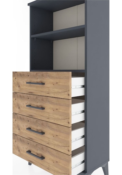 Hyperion Dolap 2 Raflı 4 Çekmeceli 60x44x134 Antrasit-çam Antrasit