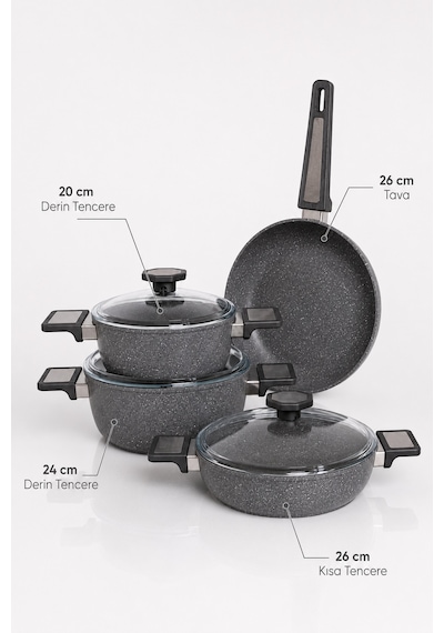 Aryıldız 6535 12 Kişilik 56 Parça Yemek Takımı + Vortex Granitium 7 Parça Tencere Seti + Luminarc 3 Lü Cam Saklama Kabı Çeyiz Paketi Çok Renkli