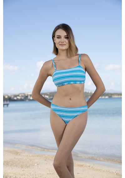 Estiva Çizgili Straplez İp Askılı Bikini Takımı - Mavi Çok Renkli