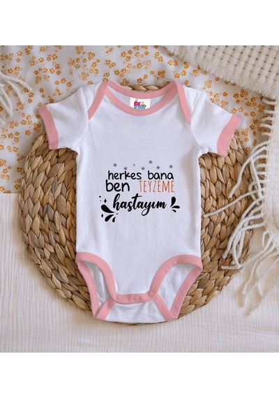Bk Gift Bk Kids Herkes Bana Ben Teyzeme Hastayım Tasarımlı Pembe Bebek Body Zıbın-1 9-12 Ay Sarı