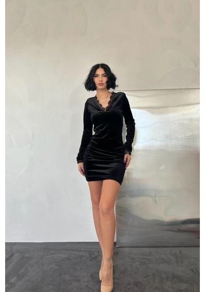 Modayakamoz Eyesof Siyah Yaka Ve Kol Dantelli Mini Elbise Çok renkli