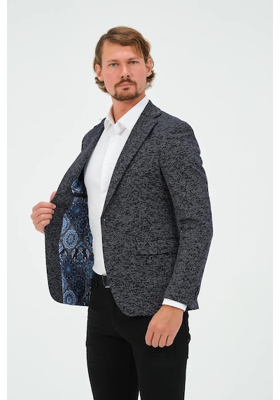 Bonesti Erkek Slim Fit Blazer Ceket Lacivert Desenli