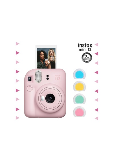 Fujifilm Instax Mini 12 Fotoğraf Makinesi + 4'lü Renkli Lens Seti Pembe