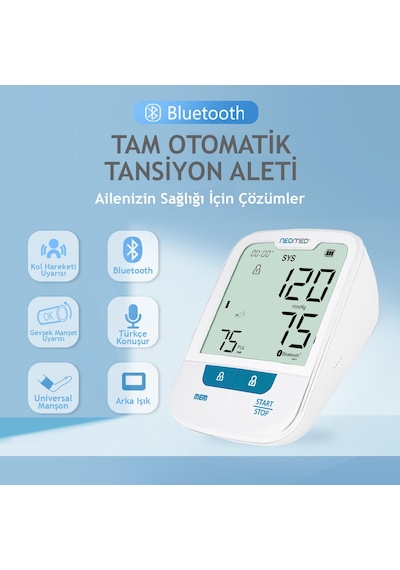 Neomed Dbp-6281 Türkçe Konuşan Büyük Ekranlı Bluetoothlu Üst Koldan Dijital Tansiyon Aleti