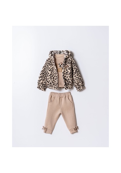 Bilge Trend Leopar Polar Montlu , Fiyonk Detaylı Kız Bebek 3 Parça Kışlık Takım