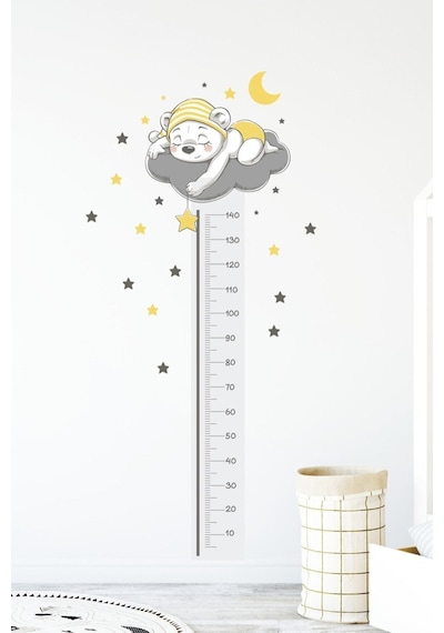 Sevimli Ayıcık Boy Ölçer Duvar Sticker Seti