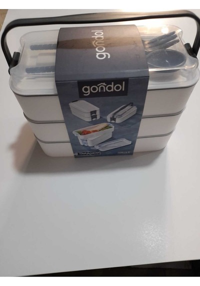 Gondol Plastik Reis Home 3 Katlı Beslenme Kabı Çatal Kaşık Içerisinde Gri Renk