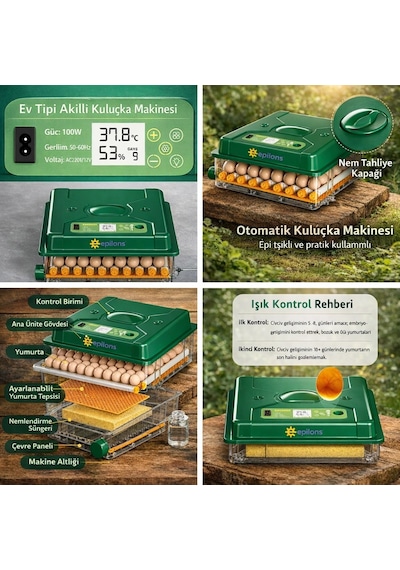 Ep100 Kuluçka Makinesi Yeni Nesil Suluk Üstten Havalandırma Sistemli Tavuk Kaz Hindi Ve Kuş Türleri İçin Lisiny