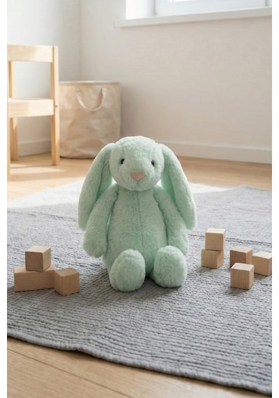 Yumuşacık Peluş Tavşan Hediyelik Bebek Uyku Ve Oyun Arkadaşı 45 Cm Oyuncak Yeşil