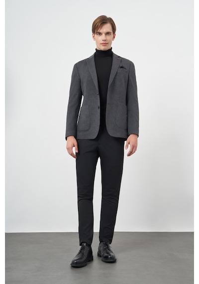 İmza Lacivert Örme Mono Yaka 6 Drop Slim Fit Ceket 1002245152 Lacivert