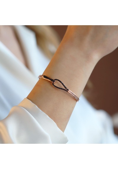 Düğüm Taşlı Rose Gold Kaplama Gümüş Kelepçe Gümüş