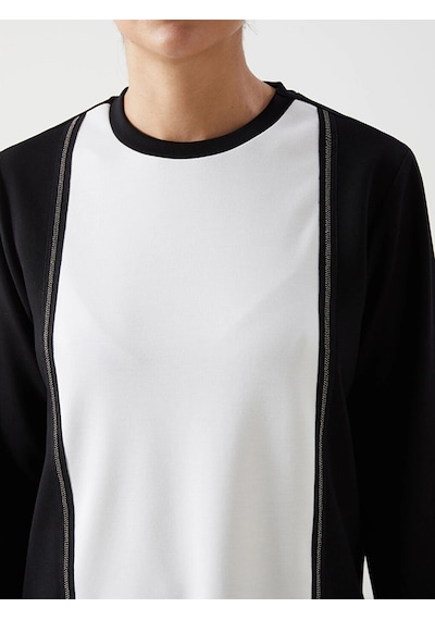 Lc Waikiki Lcwaıkıkı Classic Siyah Bisiklet Yaka Renk Bloklu Kadın Sweatshirt Tunik Siyah/beyaz Lc Waikiki Lcwaıkıkı Classic Siyah Bisiklet Yaka Renk Bloklu Kadın Sweatshirt Tunik Siyah/beyaz