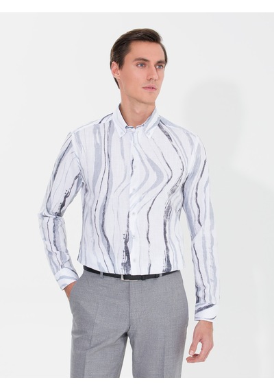 Cacharel Gri Slim Fit Uzun Kollu Gömlek