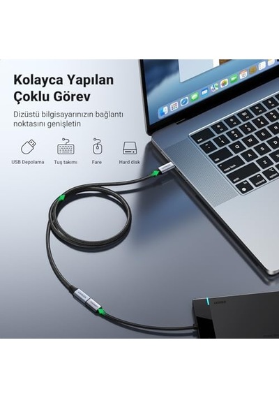 Gen2 100 W Thunderbolt 3 Type-c To Type-c Örgülü Uzatma Kablosu 50 Cm
