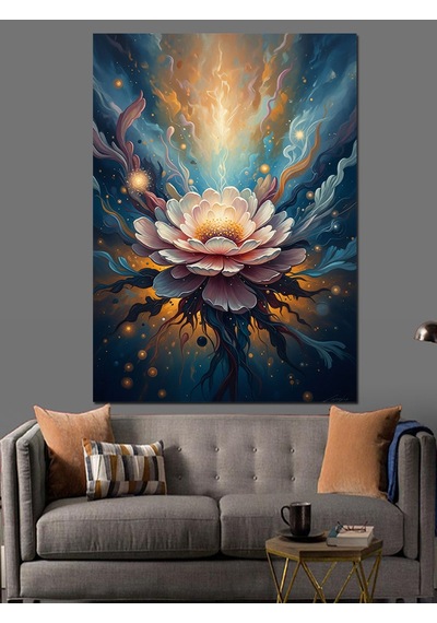 Ahşap Tablo Kozmik Boşlukta Parlayan Lotus Çiçeği