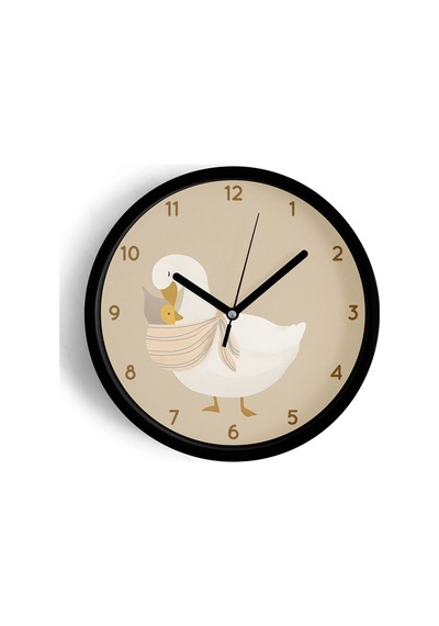 Sevimli Anne - Bebek Kaz Modern Çocuk Odası Duvar Saati - 25cm - Önü Camlı Siyah Kasa-jh0531 Siyah