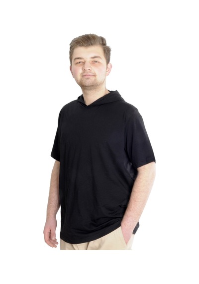 Mode Xl Büyük Beden Erkek T-Shirt Kapşonlu Kısa Kol 23118 Siyah 001