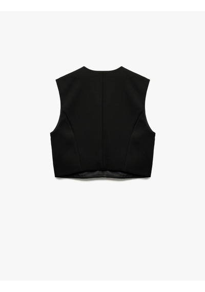 Koton Düğmeli V Yaka Kolsuz Crop Blazer Yelek Siyah 6wak20005pw Siyah
