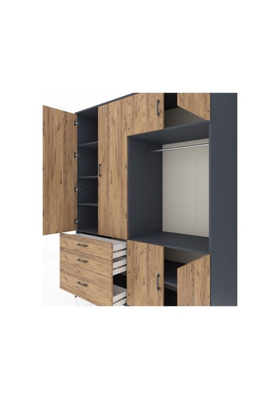 Kronos Gardrop 7 Raflı 3 Çekmeceli Tek Askılı 176x59x221 Antrasit-çam Çam Kronos Gardrop 7 Raflı 3 Çekmeceli Tek Askılı 176x59x221 Antrasit-çam Çam