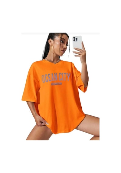 Kozia Outdoors Malkoçbey Ocean City Baskılı Oversize Unisex Basic T-shirt Turuncu