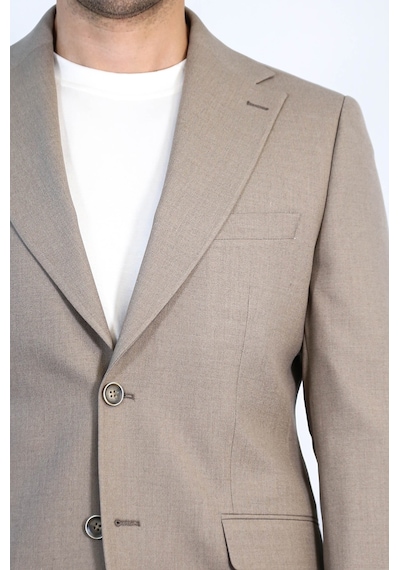Vizon Slim Fit İki Düğmeli Keten Görünümlü Erkek Takım Elbise - Wessi Kahverengi