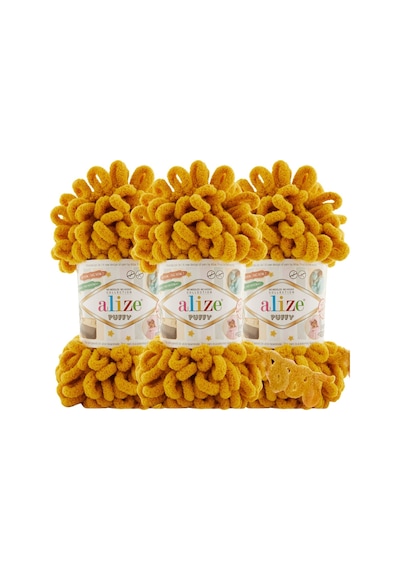 Puffy 3 Lü Paket El Örgü İpi - Şişsiz 100g X 3 Adet Renk No: 02 - Hardal