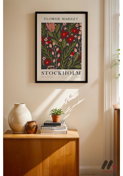 Flower Market Stockholm Posteri, Siyah Çerçeveli Duvar Tablosu - Ev Dekorasyonu