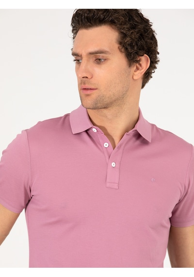 Gül Kurusu Polo Yaka Slim Fit Basic Merserize T-shirt Pembe