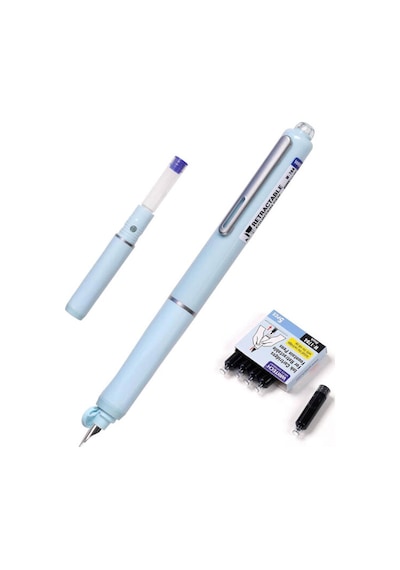 Wrıtech W-784 Basmalı Dolma Kalem Mavi Gövde - Blister Ahşap