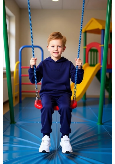 Frm Erkek Çocuk Kapüşonlu Polo Yaka Oversize Pamuklu Örme Takım Kalit Lacivert