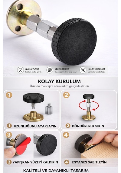 2'li Yatak Başlık Sabitleyici Baza Duvar Ses Önleyici Aparat 6,4-8,5 cm 2 Vidalı -