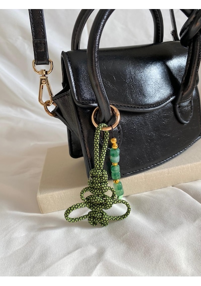 Lina&collection El Yapımı Çanta Süsü / Charm Yeşil Siyah Gold
